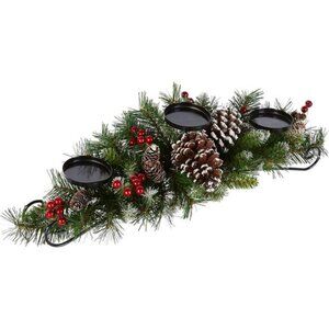 30-Inch Artificial Christmas Centerpiece w/ Candle Holders, Berries & Pine Cones